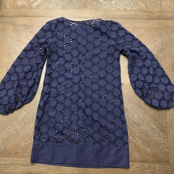 Laundry by Shelli Segal navy blue cotton lace  puffed sleeves mini dress Size 2 - Picture 4 of 7